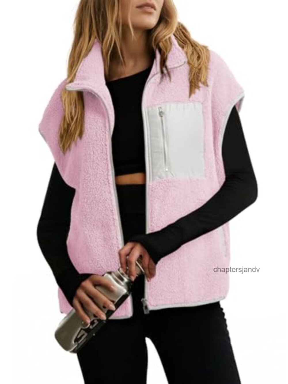 Sherpa Fleece Zip Up Vest Oversized Casual Winter Layer
